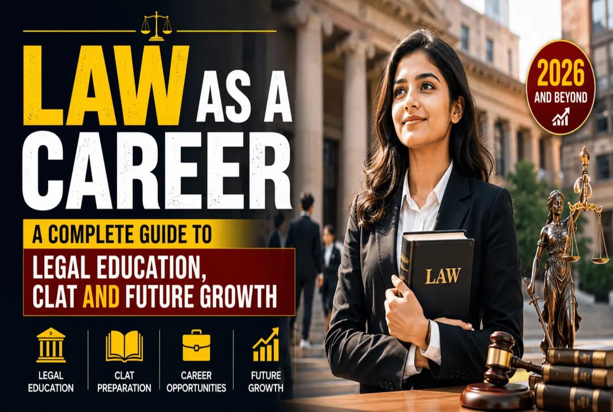Law as a career, student preparing for CLAT exam with law books